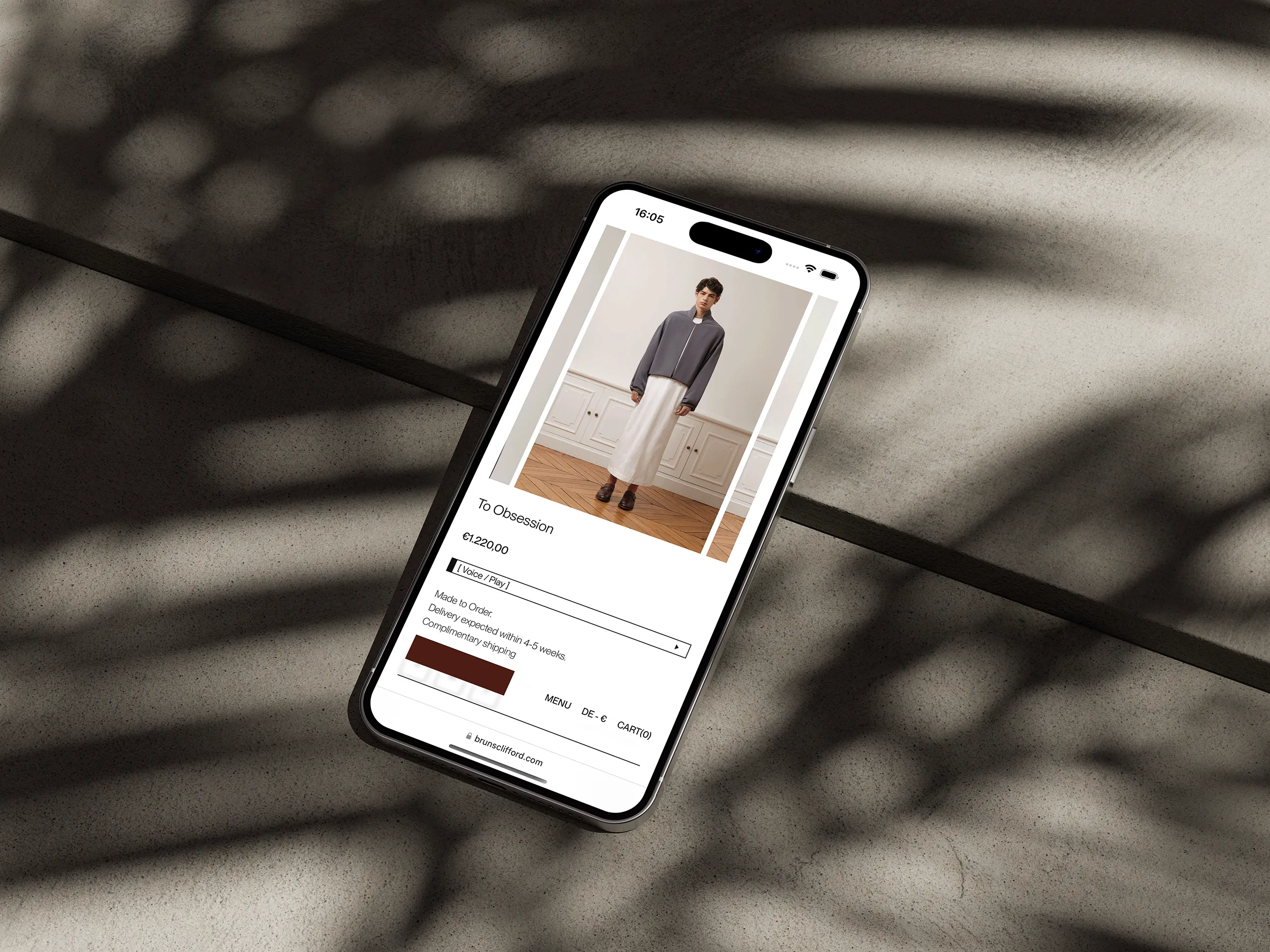 iPhone Mockup of the online shop of Paris fashion brand BrunsClifford